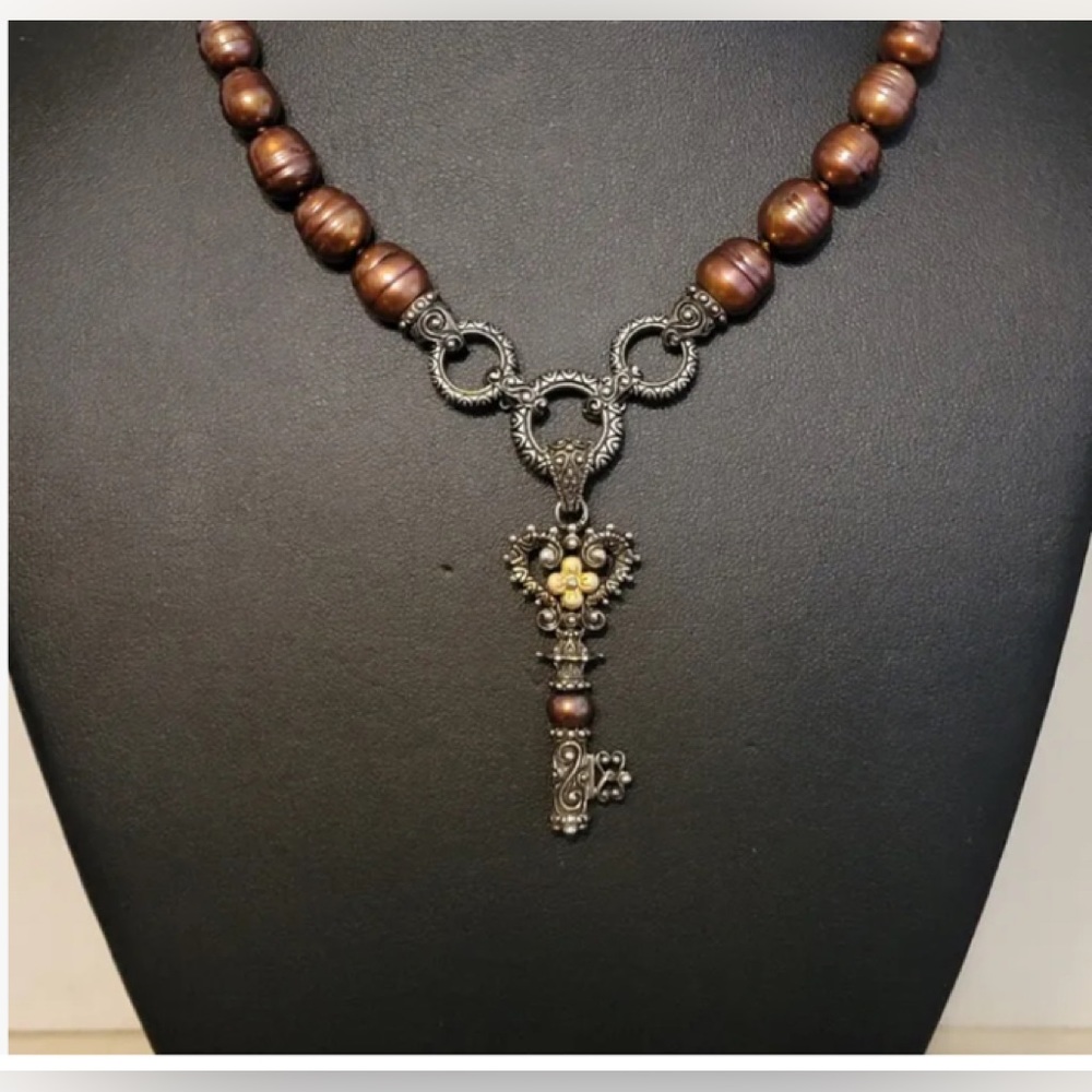 Barbara Bixby 18kt and Sterling Chocolate Pearl Key Enhancer Necklace